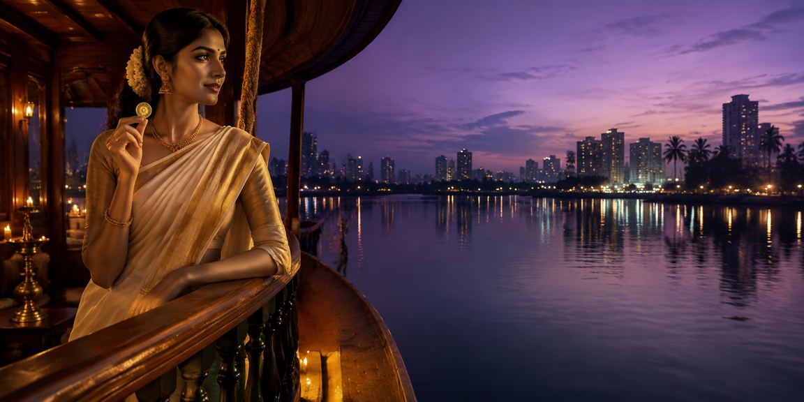 Kerala backwaters with evening lottery and festive atmosphere